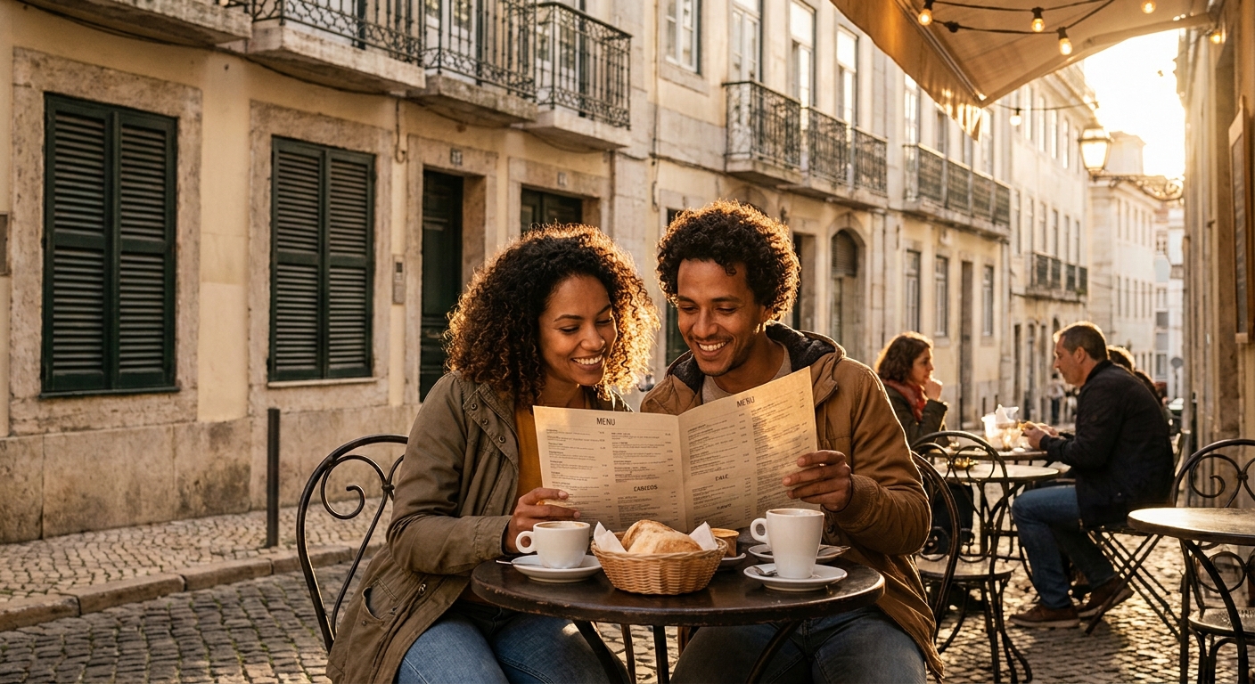Casal em restaurante europeu